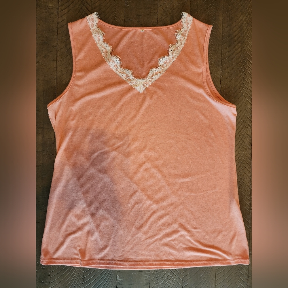 Coral Lace-Trimmed Women's Tank Top